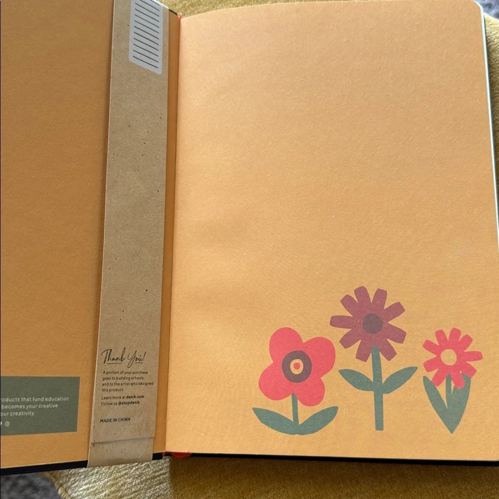 Embroidered Floral Notebook - Black with Orange & Yellow Flowers